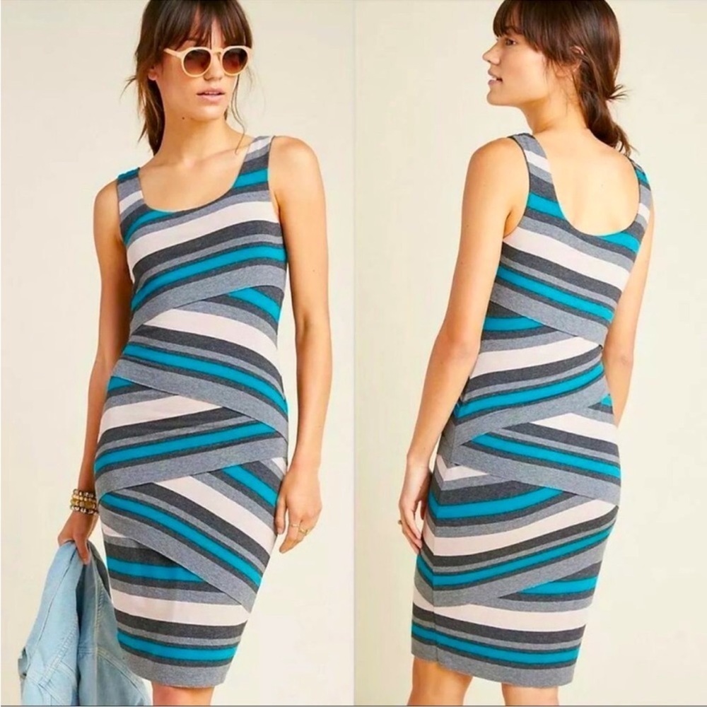 Bailey 44 Anthro Knit Stretch Frontera Bodycon Minidress Tiered Stripe Sz Medium